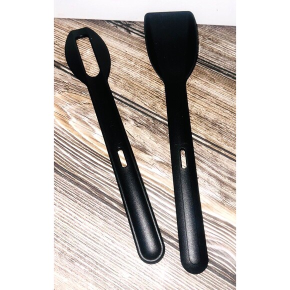 2 Tupperware Slotted Stir Utensil Serving Spoon 12" Long Kitchen Tool Black 2741 - Picture 1 of 1